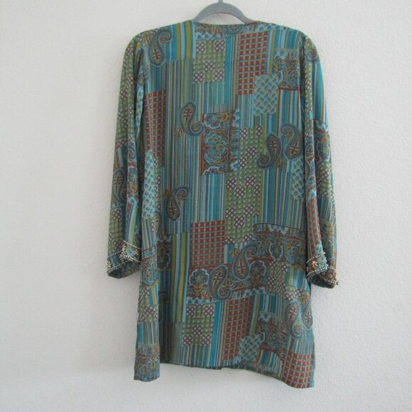 Women's Tunic Top Beaded Sheer Boho Maximalist Medium Green - Picture 7 of 11